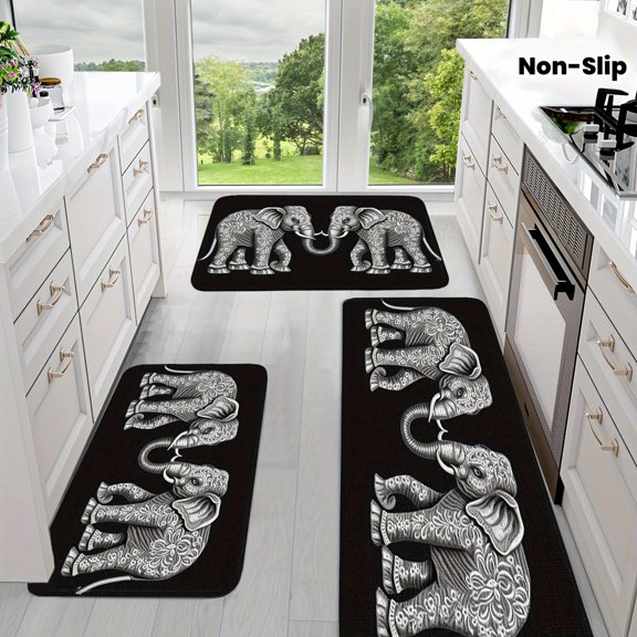 Elephant Pattern Kitchen Mats, Flannel Material, Home Dining Room Decorative Runner Carpet, Bar Counter Non-Slip Mat Kitchen Door Soft Carpet, Room Decoration