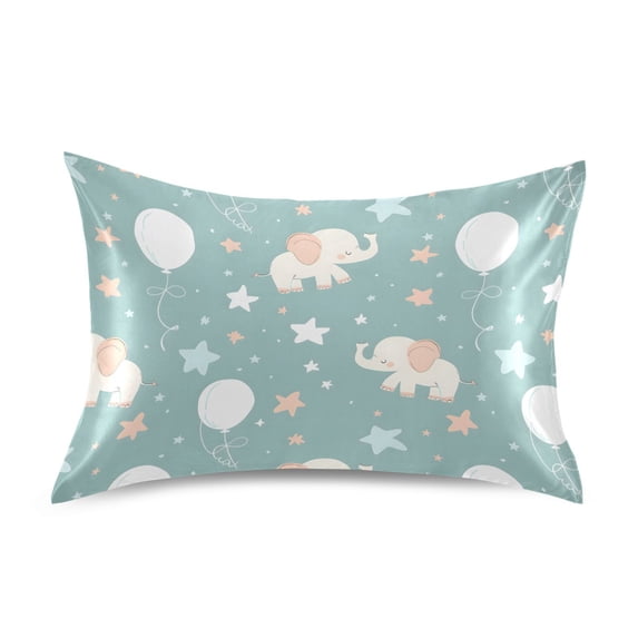 Elephant Pattern Pillowcase Standard Size 20''x26'' Satin Double-Sided Print Soft Wrinkle Resistant