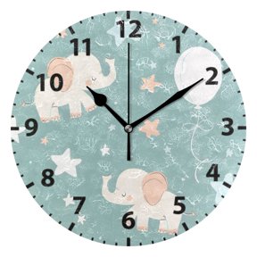 Elephant Pattern Wall Clock 10in Round Artistic Oil Painting Home Decor Desk Table Clock