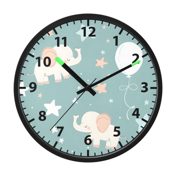 Elephant Pattern Wall Clock 12 Inch Voice Activated Night Light Silent Non Ticking