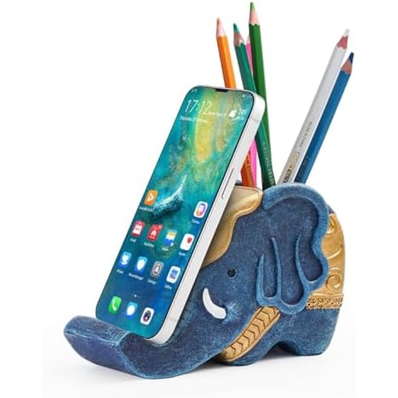 Elephant Pencil Holder with Phone Stand, Elephant Gifts for Women Multifunctional Pen Holder Office Desk Organizer Desk Accessories Desk Decor Decorations Thanksgiving Christmas Gifts