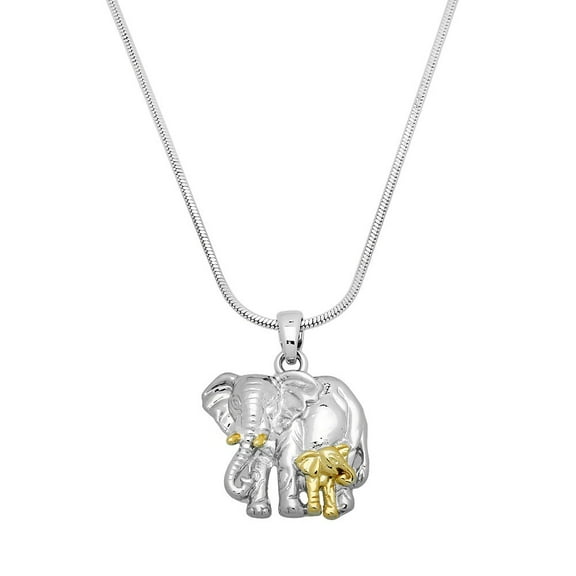 Elephant Pendant Necklace Gold Rhodium Plated 17 Inch Snake Chain J0192