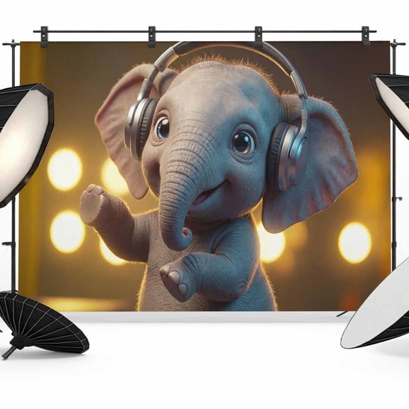 Elephant Photography Backdrop 10x8FT, Abstract Headphone Elephant Shiny Light Background Photo Backdrops, Background for Photography Studio Photo Studio Background, Back Drop for Photoshoot