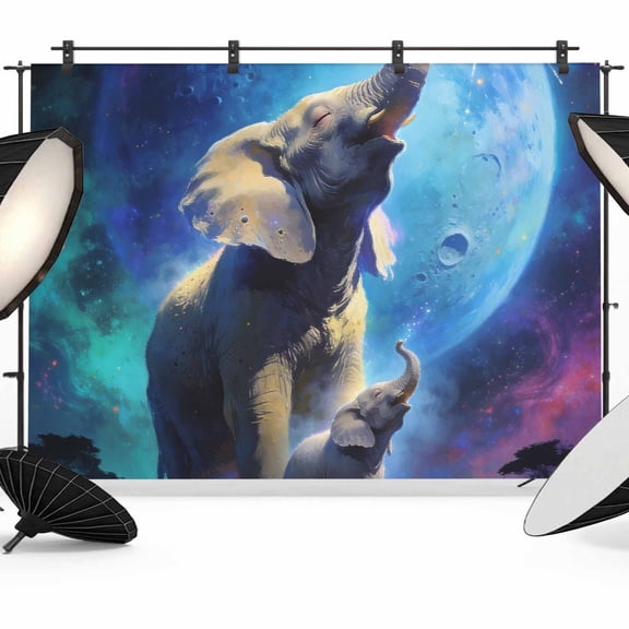 Elephant Photography Backdrop 7x5FT, Watercolor Roaring Elephant Fantasy Universe Planet Tree Photo Backdrops, Background for Photography Studio Photo Studio Background, Back Drop for Photoshoot
