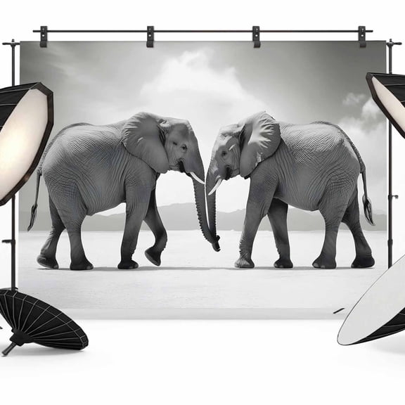 Elephant Photography Backdrop 8x6FT, Gray Gradient Cloud Sky Animal Photo Backdrops, Background for Photography Studio Photo Studio Background, Back Drop for Photoshoot