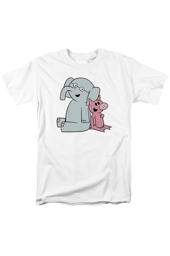 Elephant Piggie With Logo Unisex Adult T Shirt, White, Medium