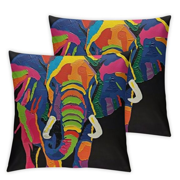 Elephant Pillows Rainbow Bright Color African Safari Animal Elephants Ivory Throw Pillow Cover Decorative Square Cushion Accent Home Pillow Case