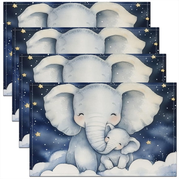 Elephant Placemats Set of 4 18"x12" Animal Theme Placemat for Kitchen Dining Table Decor Indoor Outdoor Cartoon Elephant Table Place Mats Sky Blue Decor Table Place Mats Small Animall