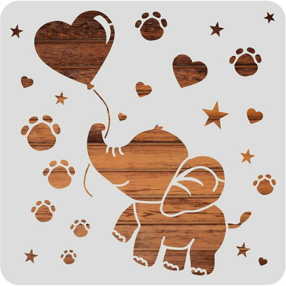 Elephant Plastic Painting Stencil Heart Balloon Footprint Drawing Template for Art Painting on Wood Scrabooking Cardmaking and Wall Decoration 12x12" diy