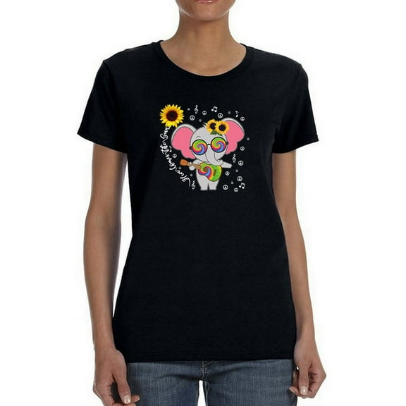 Elephant Playing The Guitar T-Shirt Women -Smartprints Designs, Female Medium
