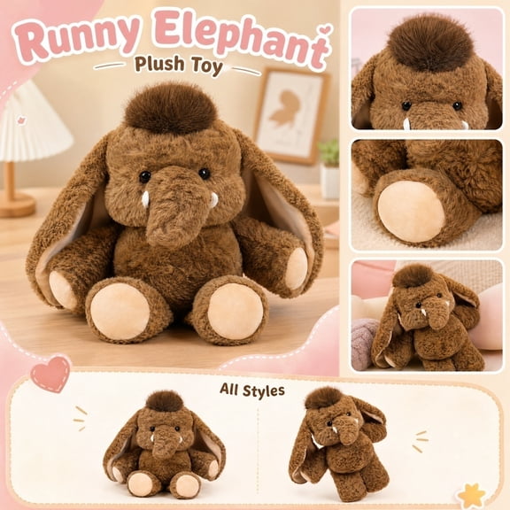 Elephant Plush Toy Stuffed Animal, 17.72 Inch Fluffy Small Elephant Plushie, Soft Stuffed Elephant for Teens Adults Home Decor(Brown)