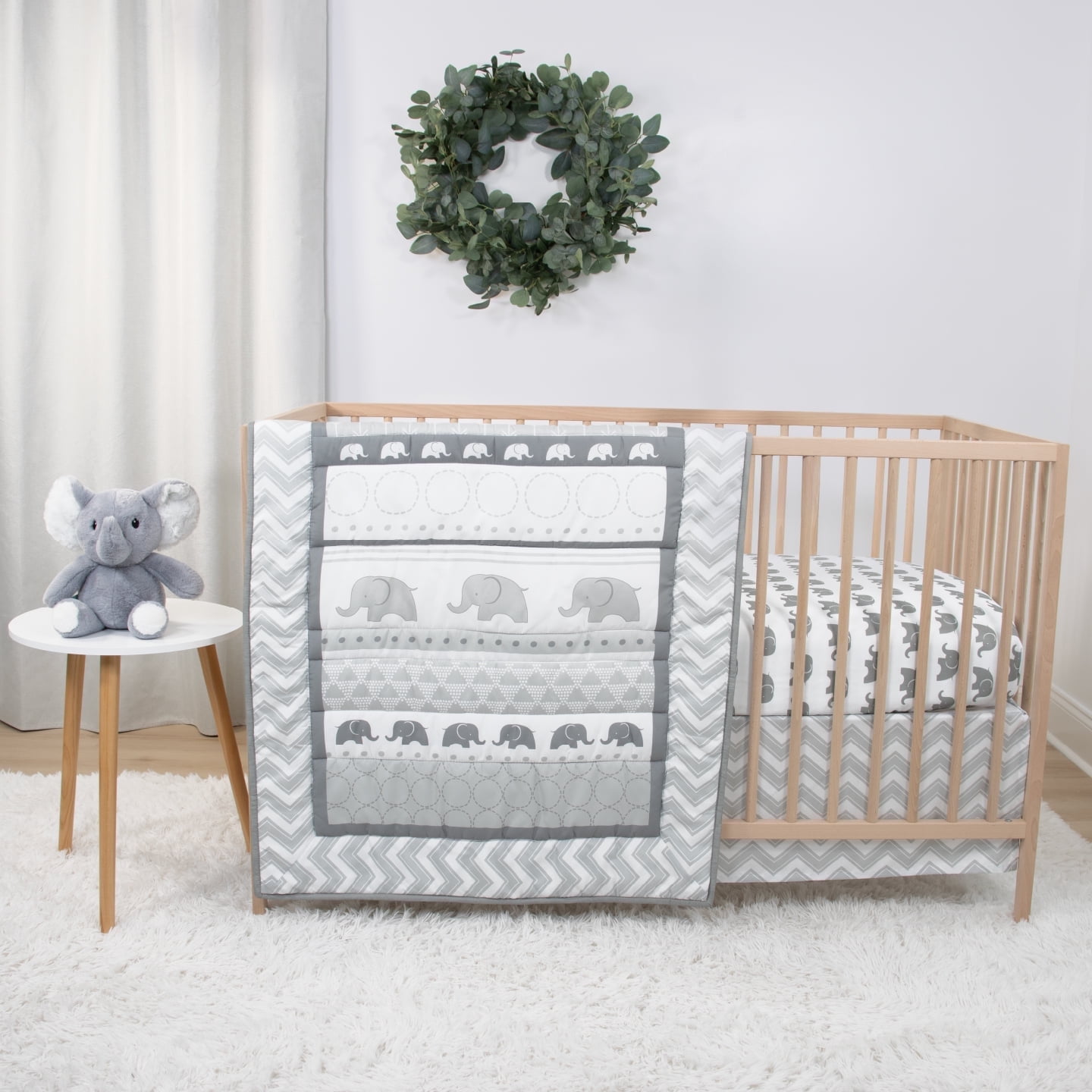 The Peanutshell Fairytale Forest Baby Crib Bedding Set and Stuffie Plush Toy, 4-Piece Set