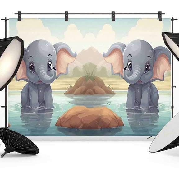 Elephant Pool Water Backdrop for Photography, Trees Reflection Bathing Elephant Photo Backdrop Portrait Background Party Banner Photo Backgrounds for Studio Booth Props, 7x5ft