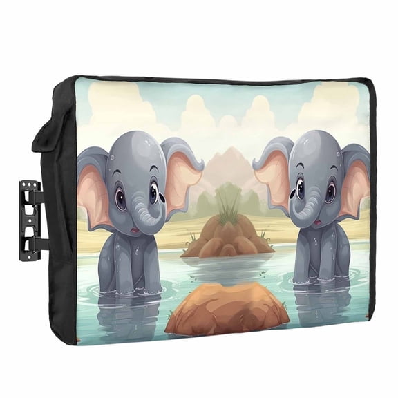 Elephant Pool Water Outdoor TV Cover 70 to 75 inch Weatherproof Waterproof, Trees Reflection TV Enclosures with Remote Control Pocket Flat Screen Protector for Outside
