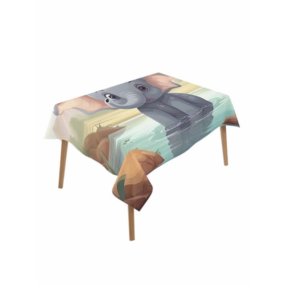 Elephant Pool Water Table Cloth 60x102 Inch Rectangle, Trees Reflection Bathing Elephant Waterproof Tablecloth Washable Table Cover for Party Picnic Dinner Decor