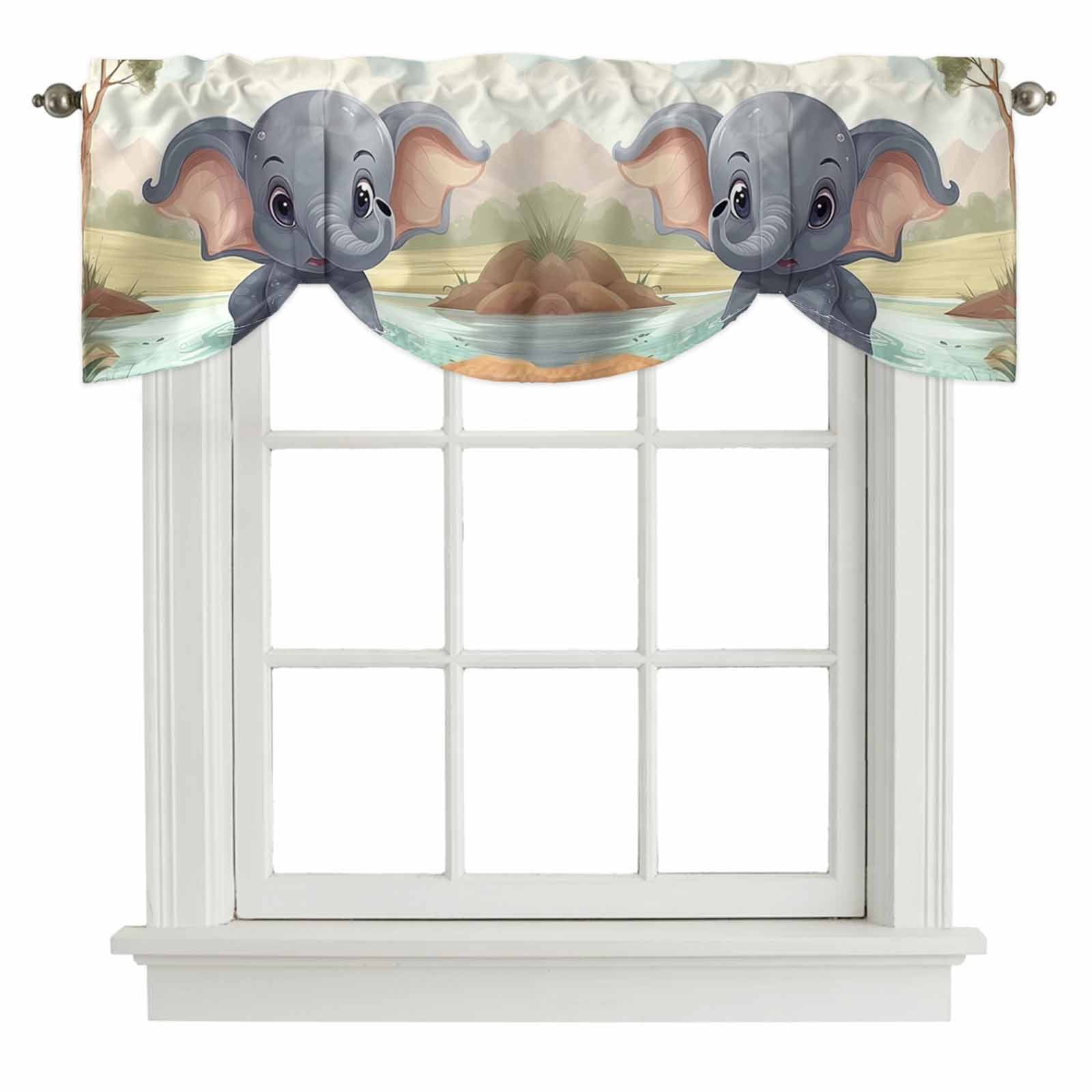 Elephant Pool Water Tie Up Valance for Windows Trees Reflection Bathing ...