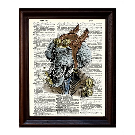 Elephant Portrait Steampunk - Dictionary Art Print Printed On Authentic Vintage Dictionary Book Page - 8 x 10.5