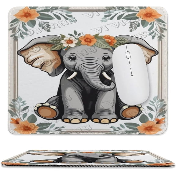 Elephant Printed Mouse Pad, 10"x12", Square Mouse Pad, Cloth with Rubberized Base, Standard