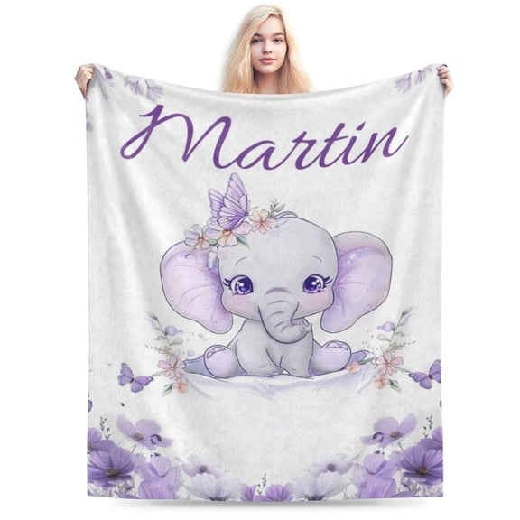 Elephant Purple Floral Soft Cozy Blanket 50x40