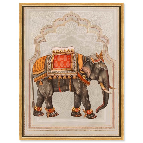 Elephant Queen Canvas Oriental Wall Decor by Art Remedy, Gold Frame, 30 x 36