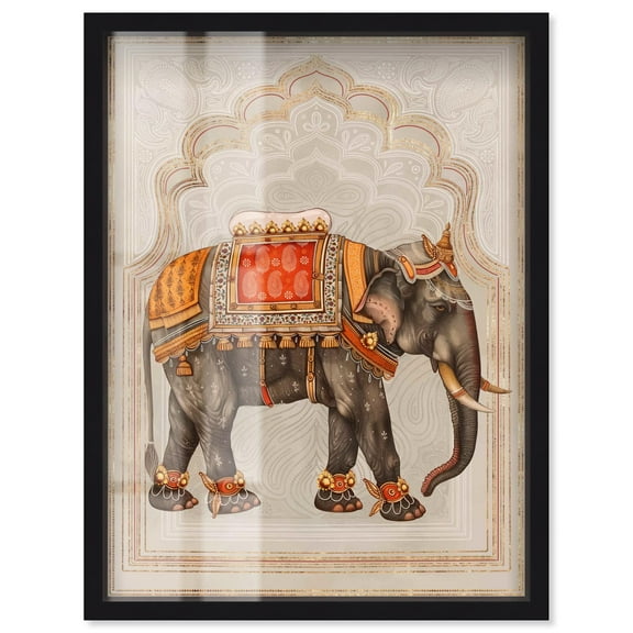 Elephant Queen Shadowbox Print Oriental Wall Decor by Art Remedy, Black Frame, 16 x 20