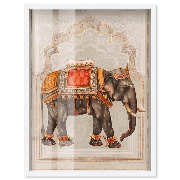 Elephant Queen Shadowbox Print Oriental Wall Decor by Art Remedy, White Frame, 30 x 36