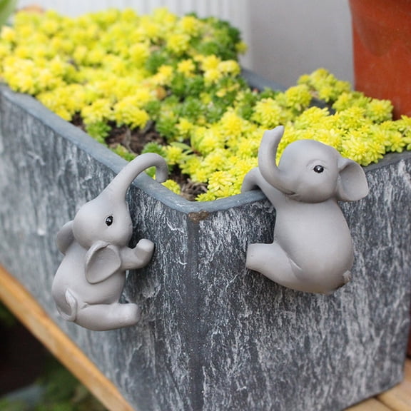 Elephant Resin Flower Pot Hanging Ornament Outdoor Garden Decor Courtyard Pottery Hanging Sculpture Durable Weather-Resistant Handmade Craft for Patio Yard Balcony Decoration 2 Pack