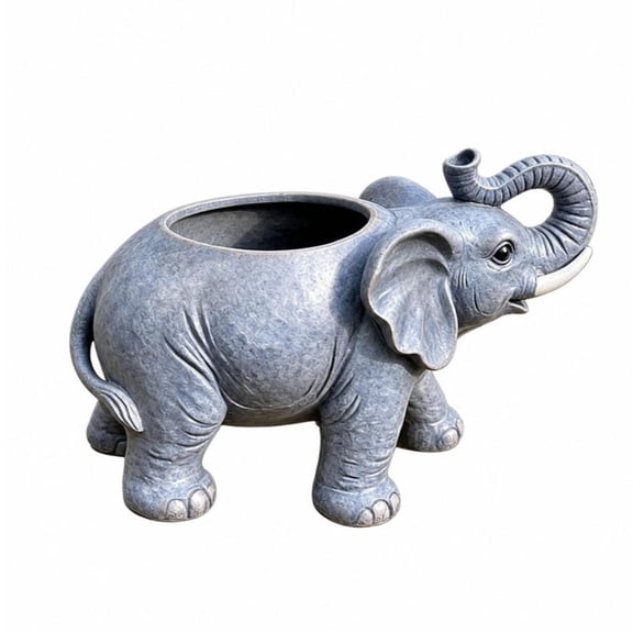 Elephant Resin Planter, Mini Animal-Shaped Flower Pot with Uplifted Trunk, Small Decorative Plant Holder for Desk, Shelf, Balcony and Patio