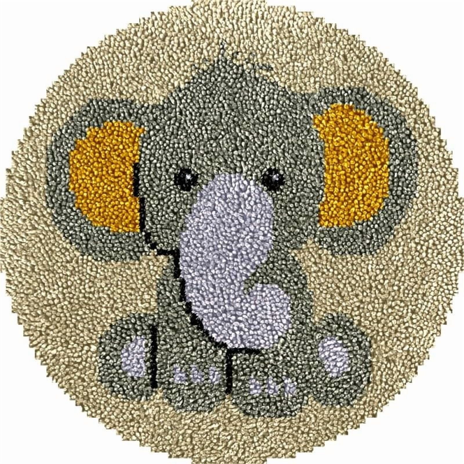 Elephant Round Shape Latch Hook Rug Kits Set for Starter Crochet Hook Cushion Mat Sofa Seat Cushion Crocheting Kits with Preprinted Canvas Crochet Yarn Kits 50X50cm (ui157)
