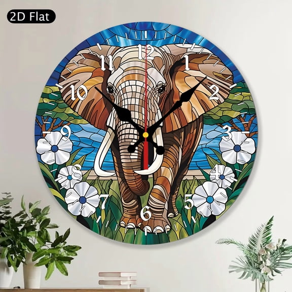 Elephant Round Wall Clock, Nature Animal Wall Decor, Elephant Ornament, Lover Gift