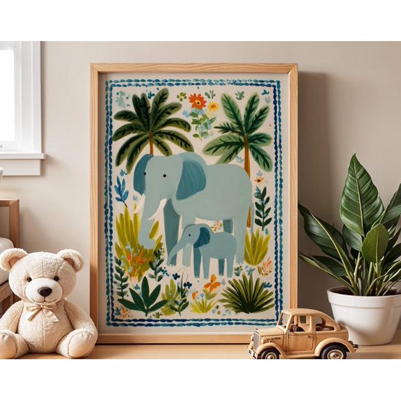 Elephant Safari Animal Wall Art, Unframed Paper Poster 8x10in