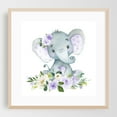 thumbnail image 1 of Elephant, Safari Animals, Jungle Animals, Purple Flowers, Gender Neutral Nursery - Illustration Watercolor Animal Floral Whimsical Oak Framed Wall Art Print 8 x 8 inches, 1 of 8