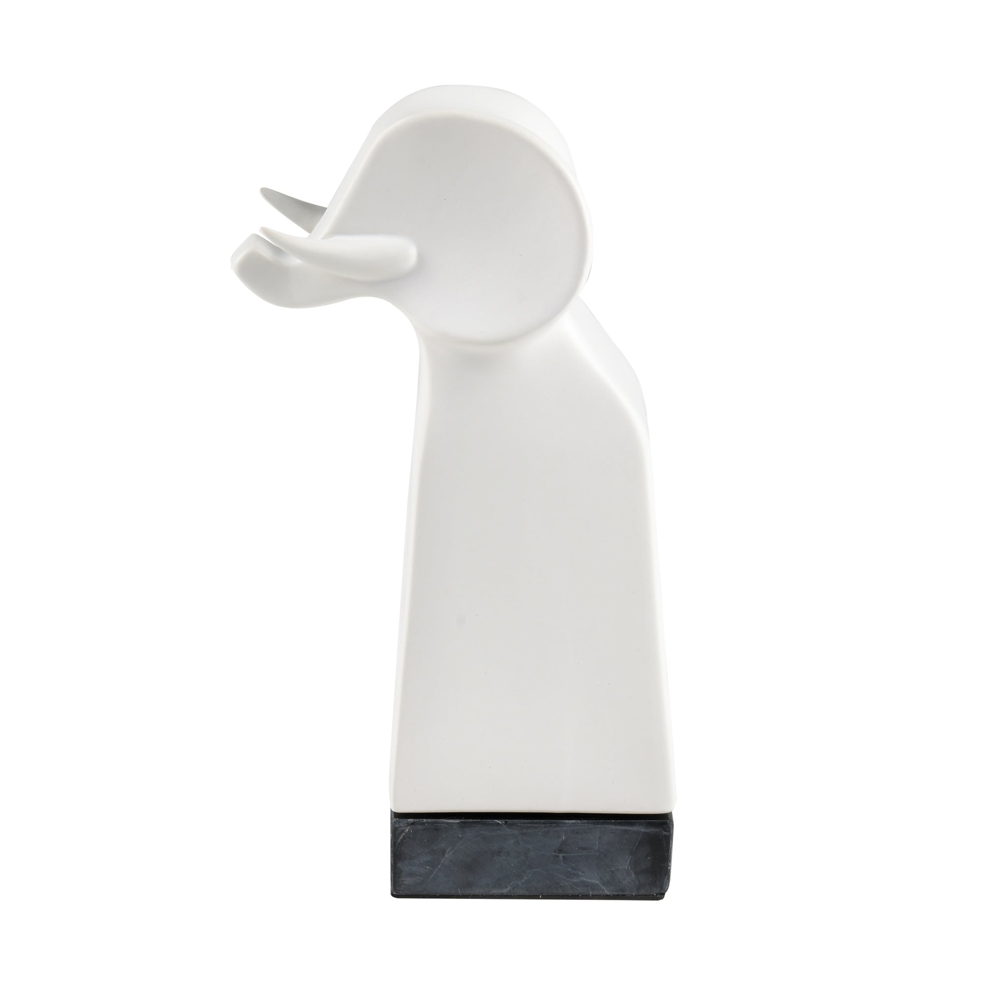 White Ceramic Elephant Sculpture with Black Base