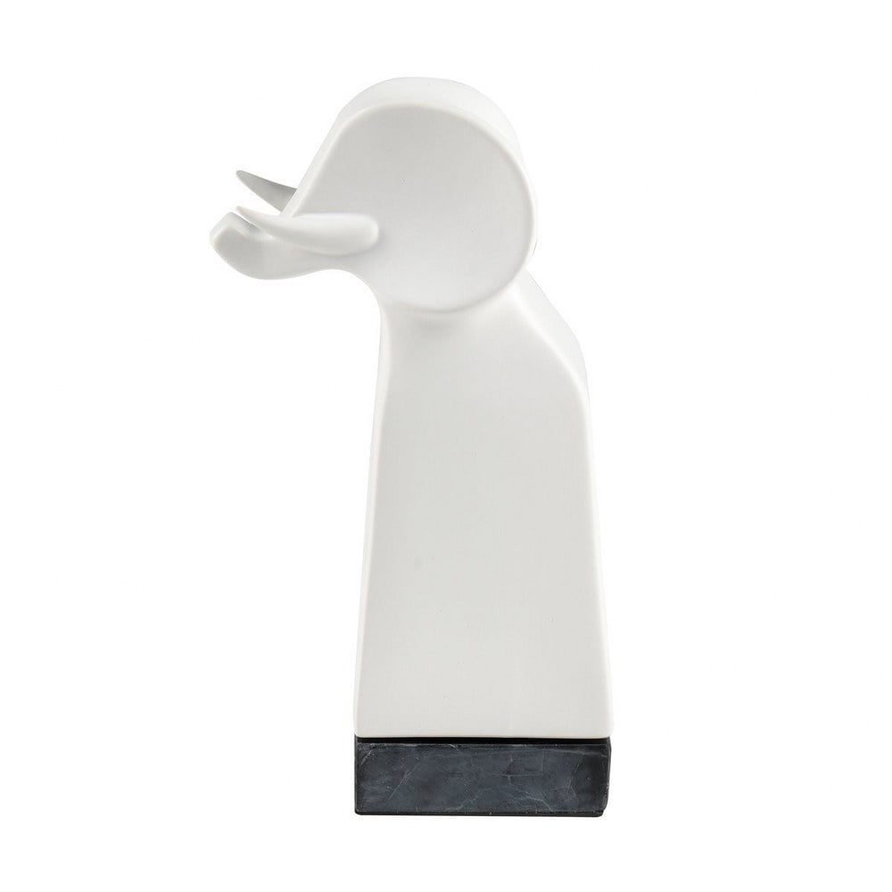 White Ceramic Elephant Sculpture with Black Base