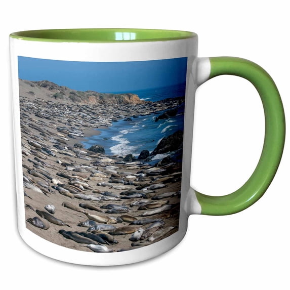 3drose, Elephant Seals on Beach, San Simeon, California, 15oz Two-tone Green Mug