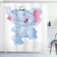 thumbnail image 1 of Elephant Shower Curtain, Funny Laughing Animal Baby Shower Kindergarten Animal Happiness Kids Theme, Fabric Bathroom Set with Hooks, 69W X 70L Inches, Baby Blue and Pink, by Ambesonne, 1 of 3