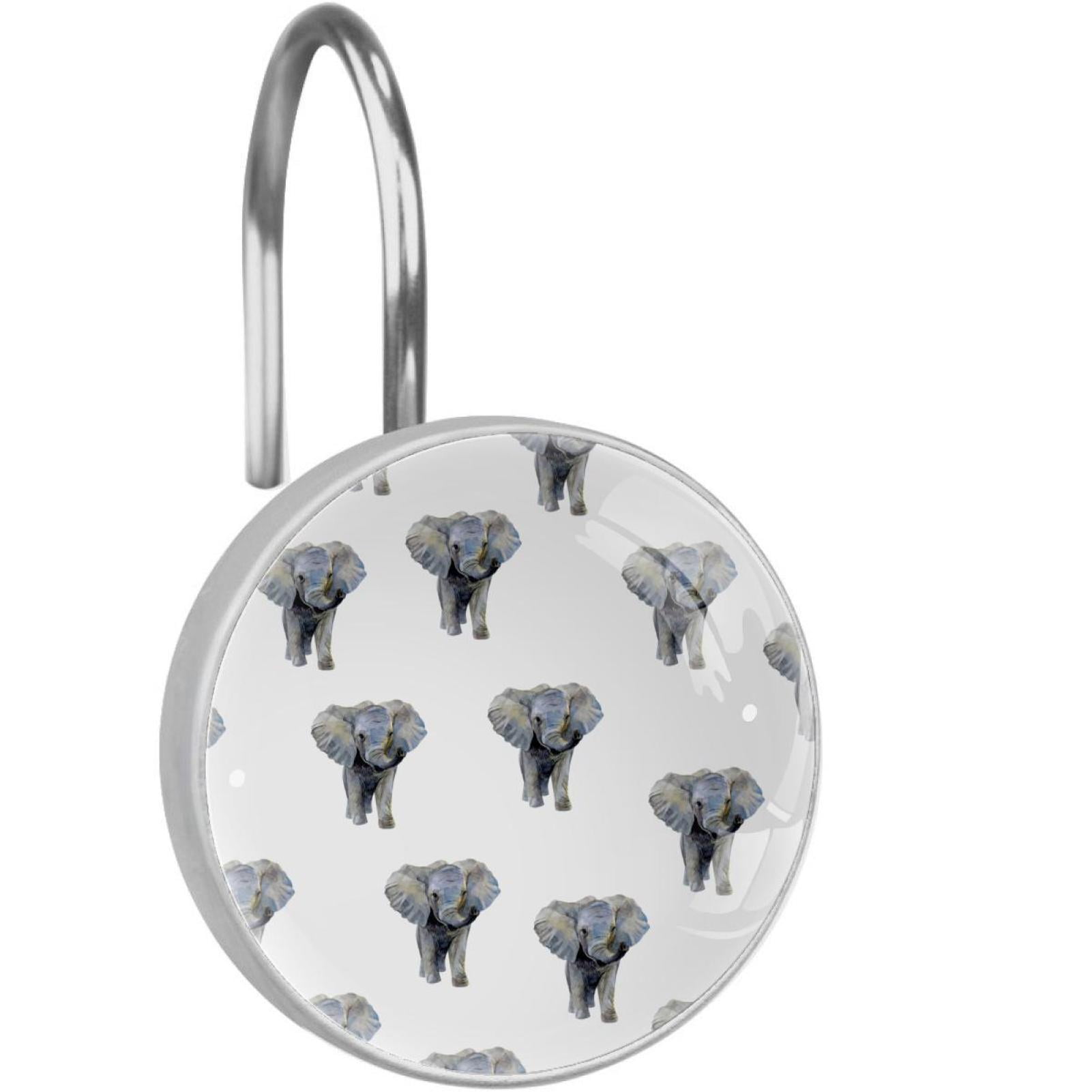 Elephant Shower Curtain Hooks （Set of 12） for Home Hotel Shower Rods Bathroom Crystal Glass Print Stainless Steel Round Curtain Hooks
