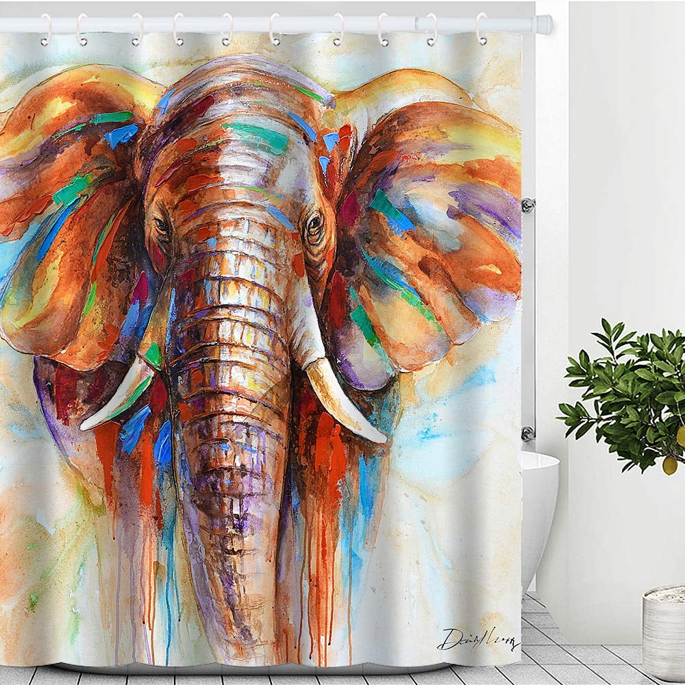 Elephant Shower Curtain Watercolor Painting Animal Art Print Elephant