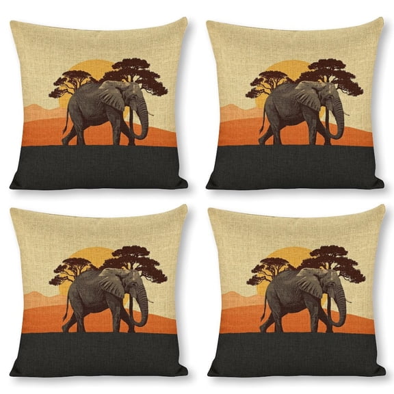 Elephant Silhouette at African Sunset Linen toss pillowcase decoration pillowcase gifting preferred 20x20 inch cushion cover 4 sets sofa pillowcase sofa bedroom living room car