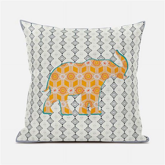 Elephant Silhouette Duo Indoor/Outdoor Pillow with Removable Cover in Off-White Gray Orange Green16x16