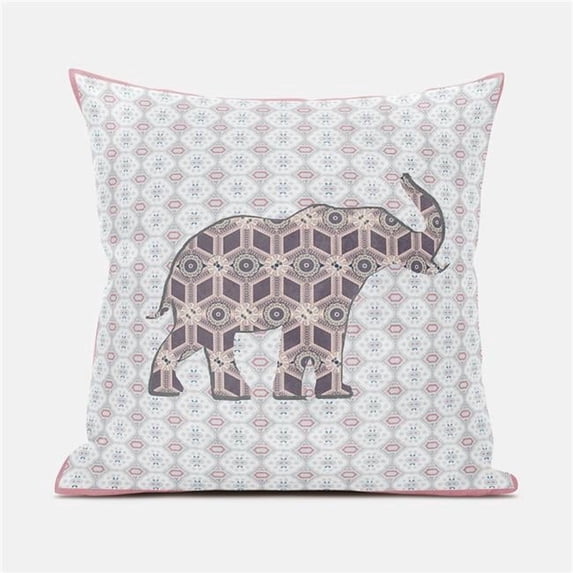 Amrita Sen Designs CAPL802BrCDS-ZP-16x16 16 x 16 in. Elephant Silhouette Duo Broadcloth Indoor & Outdoor Zippered Pillow - White, Pink & Brown