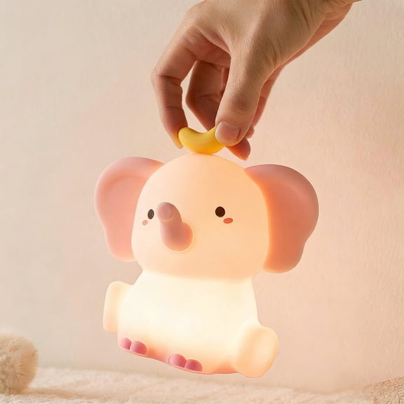 Elephant Silicone Night Light, Soft Tap Bedside Lamp for Nursery Feeding, Cute Squeezable Decompression Toy with USB Charging