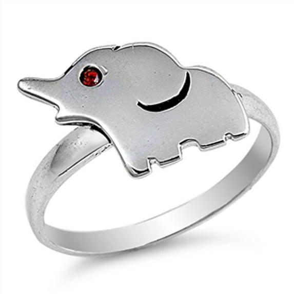 Elephant Simulated Garnet Ring .925 Sterling Silver Band Red Cubic Zirconia Jewelry Female Size 10