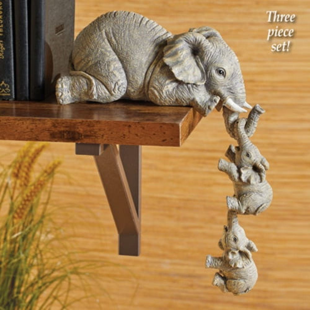 Hand-Painted Resin Elephant Family Shelf Figurines Set