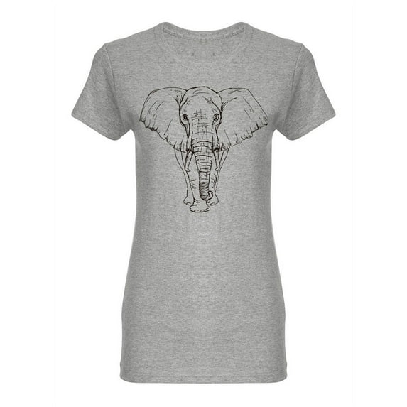 Elephant Sketch Design Shaped T-Shirt Women -Image by Shutterstock, Female Large