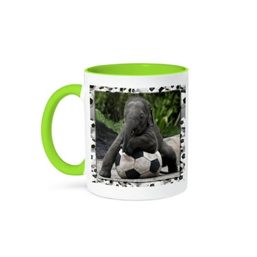 3dRose, Elephant Soccer, 15oz Two-Tone Green Mug