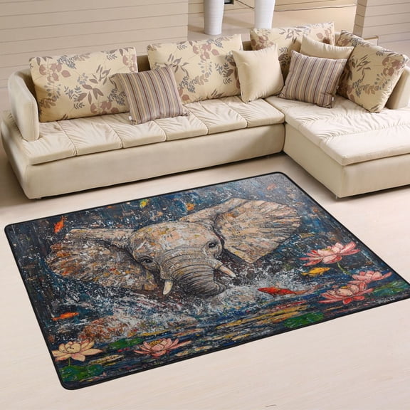 Elephant Soft Polyester Area Rug 36''x24'', Non Slip, Memory Foam, Water Absorbent