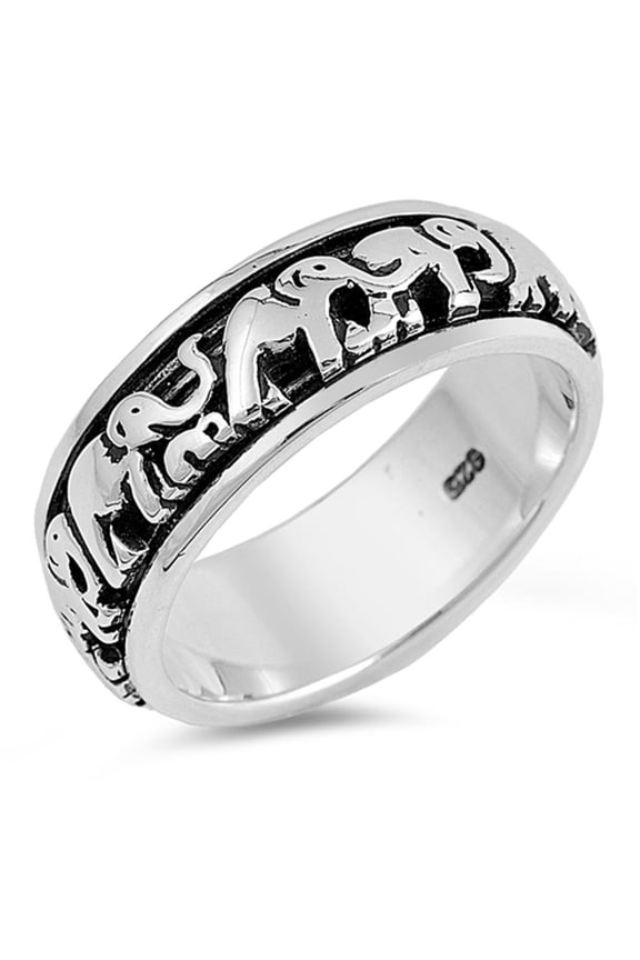 Elephant Spinner Eternity Wedding Ring .925 Sterling Silver Band Jewelry Female Male Unisex Size 7