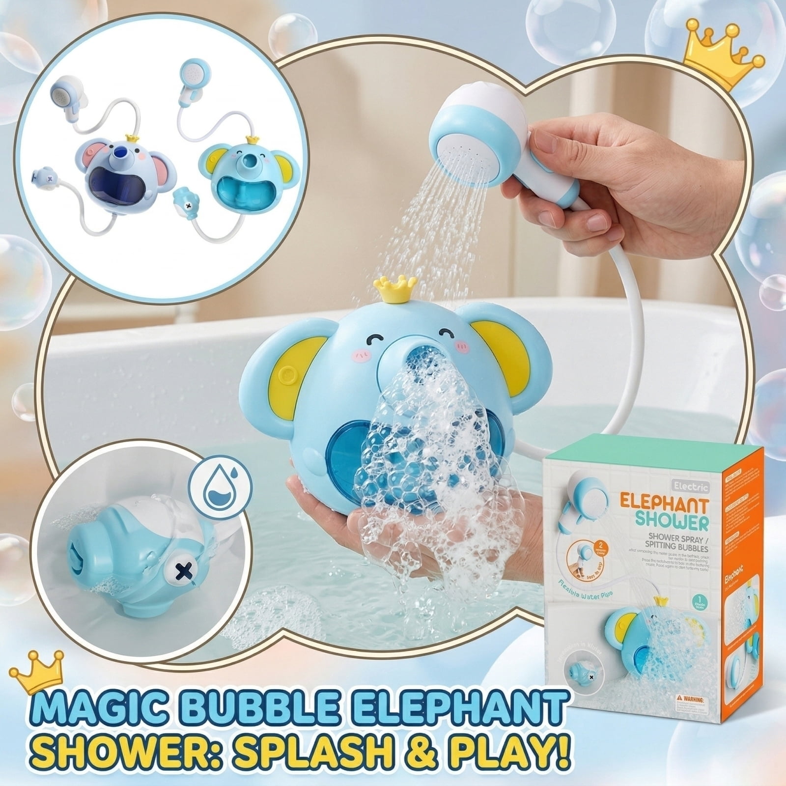 Elephant Spitting Bubble Shower Toy, Children's Water Play, Electric Water Spray, Summer Baby Shower In The Bathroom (Green)