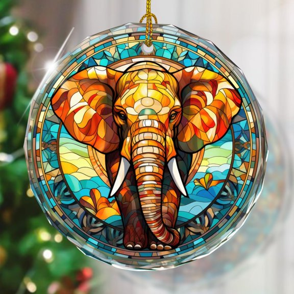 Elephant Stained Glass Ornament - Christmas Tree Decoration, Gift for Holiday Presents Exchange